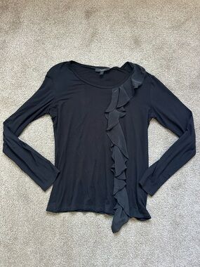 Weekend Max Mara Long Sleeve Silk Ruffle Black Shirt Blouse Top